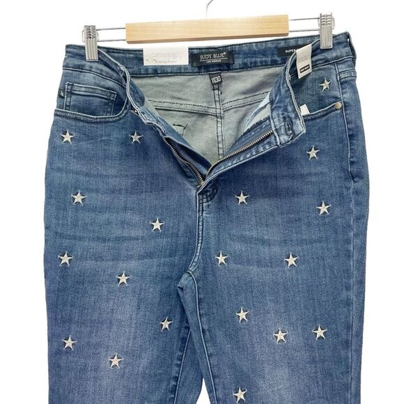 NWT Judy Blue High Rise Dark Super Flare Star Embroidered Jeans Size 30 | 10 New - Picture 8 of 16